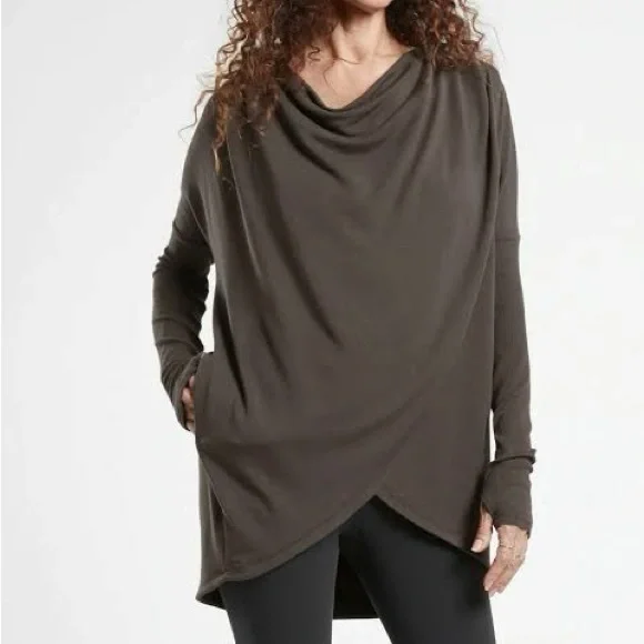 ❤️ Athleta Purana Wrap Sweatshirt Hoodie Dark Brown Size XXS NWT